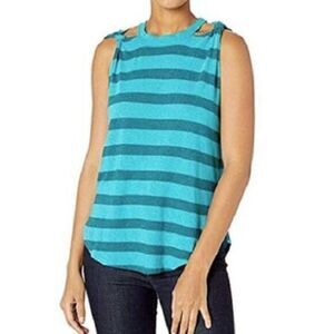 Free People We The Free The Twist Tank Size XS Blue Striped Cut Out‎ Tee BOHO